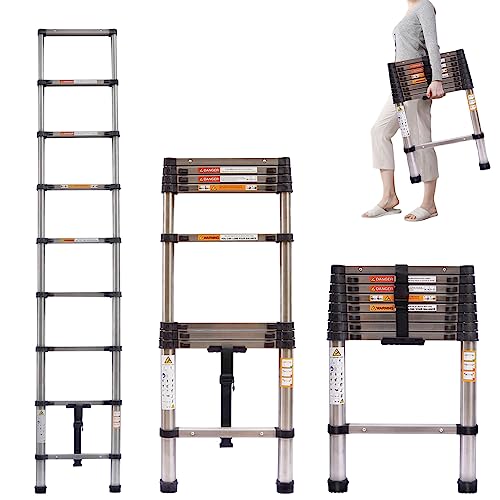 Telescoping Ladder Aluminum Extension Ladder 16FT Portable Telescopic Ladder Multi-Purpose Lightweight Folding Ladder - Anti-slip Collapsible Ladder Attic Rv Ladder for Home Outdoor 330lb Capacity