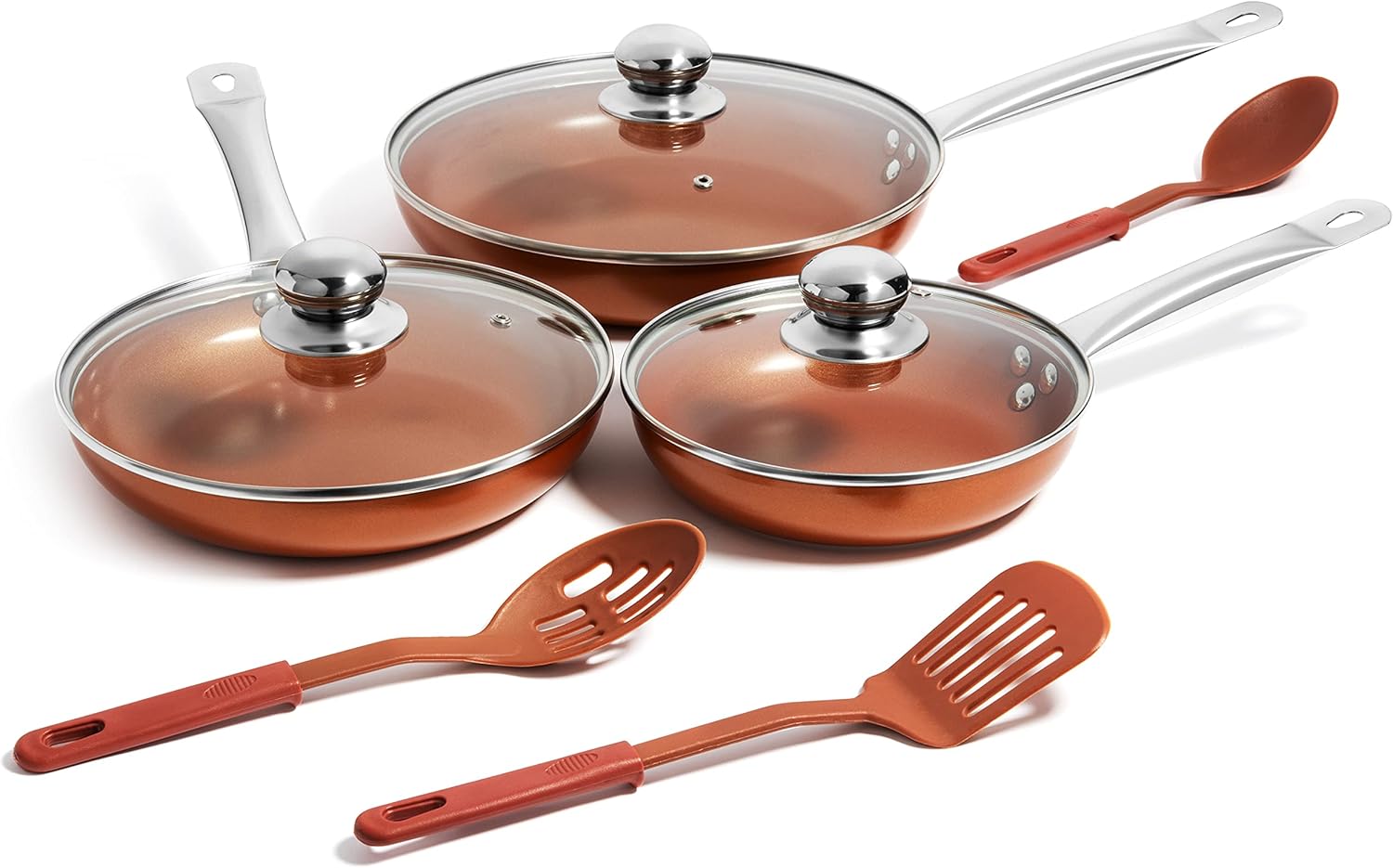 Razab Copper Frying Pan Set with Lids, 8