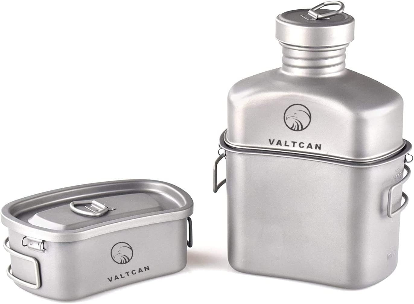 Valtcan Titanium Canteen Military Mess Kit 1100ml 37oz Capacity with 750ml and 400ml cookware Cups