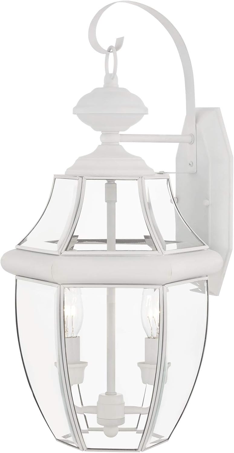 Livex Lighting 2251-91 Monterey 2 Light Outdoor Brushed Nickel Finish Solid Brass Wall Lantern with Clear Beveled Glass