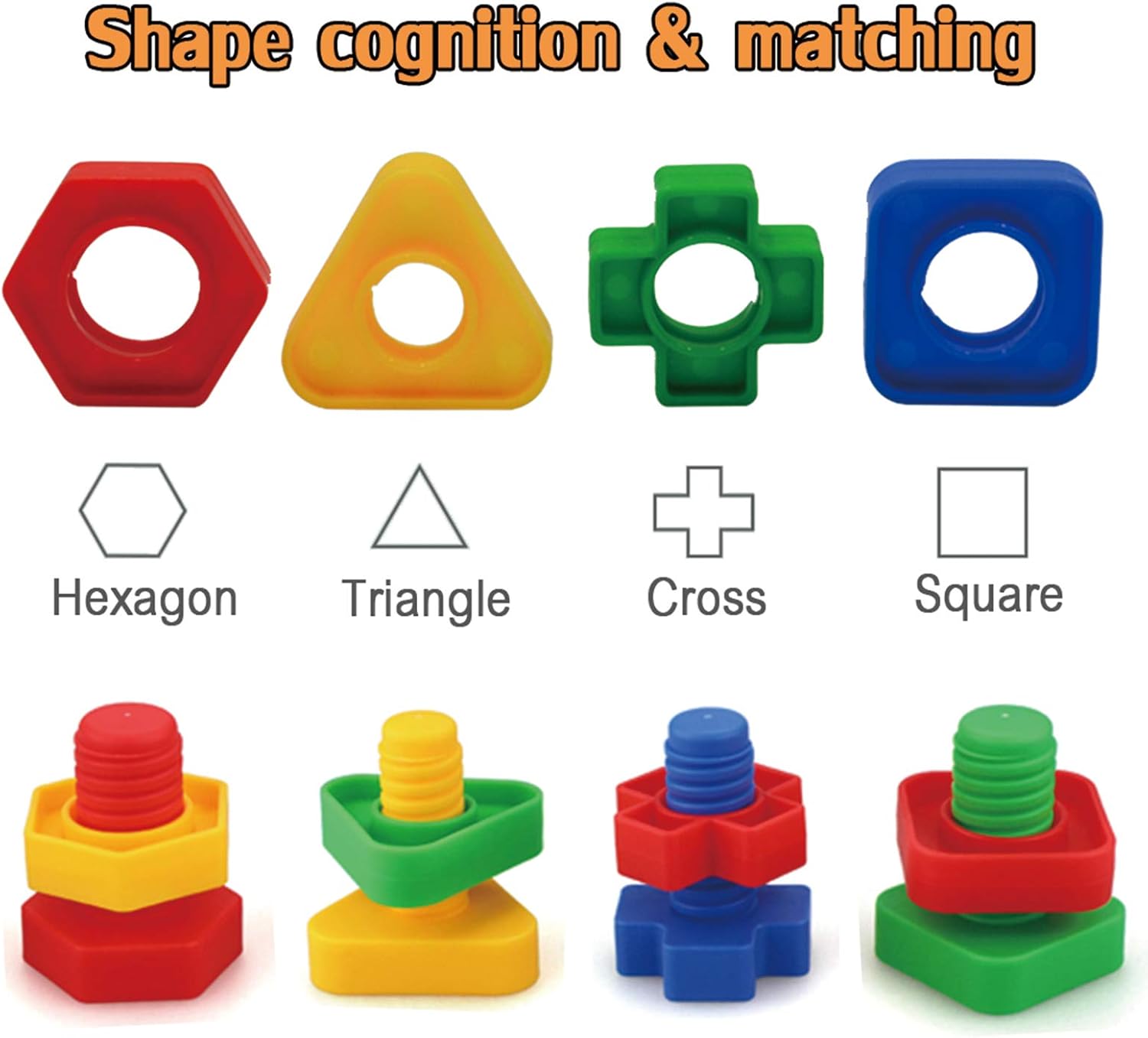 Jumbo Nuts and Bolts Toys 52Psc for Toddlers Preschoolers Kids, STEM Educational Montessori Building Construction Screw Matching Activities for 3,4,5 Year Old Boy and Girl.