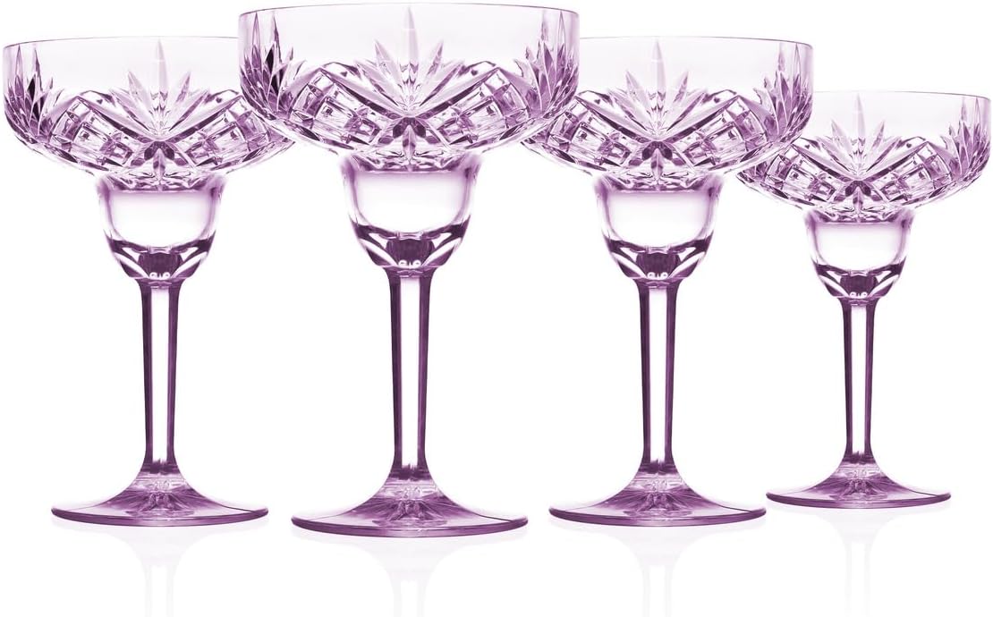 Godinger Margarita Glass, Champagne Glass, Coupe Glass, Drinking Glass, Acrylic Glass, Set of 4, Purple