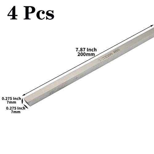 4 Pcs Lathe HSS Square Cutting Tool Bits Bar, 7mmx7mmx200mm Turning Milling Cutter Grinder HSS Blank Tool Bit，High Speed Steel Rectangular Fly Cutter Mill Blank，Lathe Tool Bit （7mmx7mmx200mm）