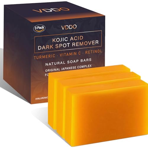 VDDO-Kojic-Acid-Soap, Turmeric Soap for Dark spots with Vitamin C, Vitamin E,Retinol, Collagen, Turmeric - Original,Olive Oil,Hyaluronic Acid for Reduces Dark Spots - 105g*4Pack