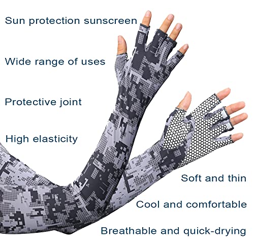 UV Protection Gloved Arm Sleeves for Men & Women Cycling Ice Arm Sleeve Fingerless Sun Compression Long Arm Cover
