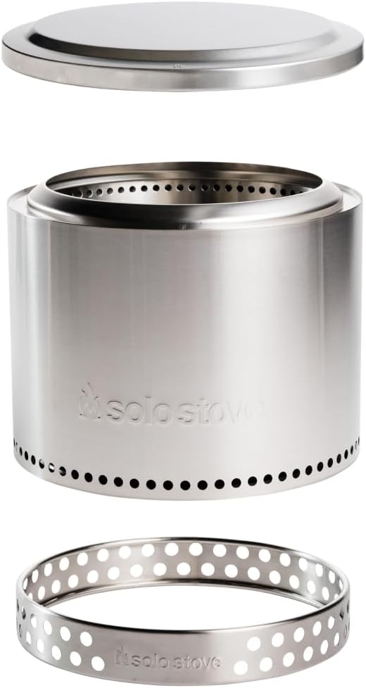 Solo Stove Bonfire Essential Bundle 2.0 | Incl. Smokeless Fire Pit, Stand, Lid, Camping Accessories, Portable for Wood Burning, Removable Ash Pan, Stainless Steel, H: 16.75in x Dia: 19.5in, 21.75lbs