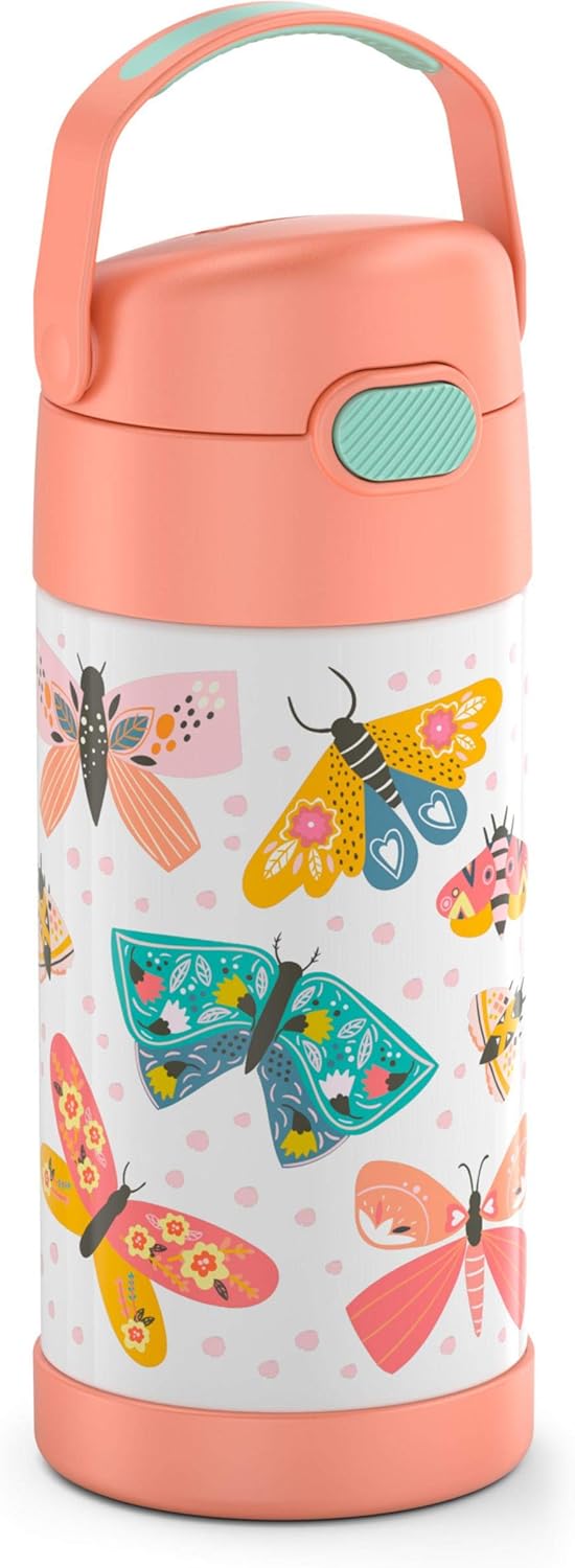 THERMOS FUNTAINER F4101 Stainless Steel Kids Bottle, 12 Ounce, Butterfly