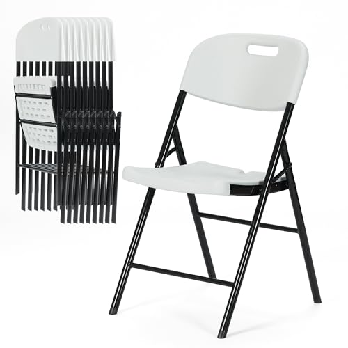 10 Pack White Folding Chairs, Steel Folding Dining Chairs, Commercial Grade Folding Chair, Foldable Guest Chairs for Events Office Wedding Party