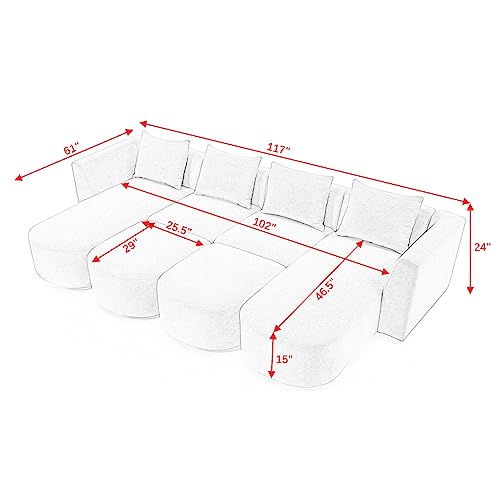 Harper & Bright Designs Living Room Set, L-Shape Sectional Sofa Set with Right Side Chaise and Ottoman, Modular Sofa, DIY Combination, Loop Yarn Fabric, Navy