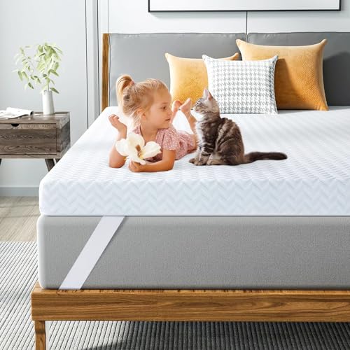 Maxzzz 3 Inch Memory Foam Mattress Topper Queen Gel-Infused Memory Foam Bed Mattress Topper High Density Cooling Mattress Pad with Removable Soft Cover for Back Pain, Pressure Relief White