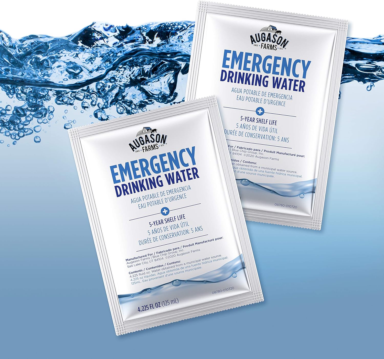 Augason Farms Emergency Drinking Water 4.22 oz (Pack 100), White/Blue, 3.3