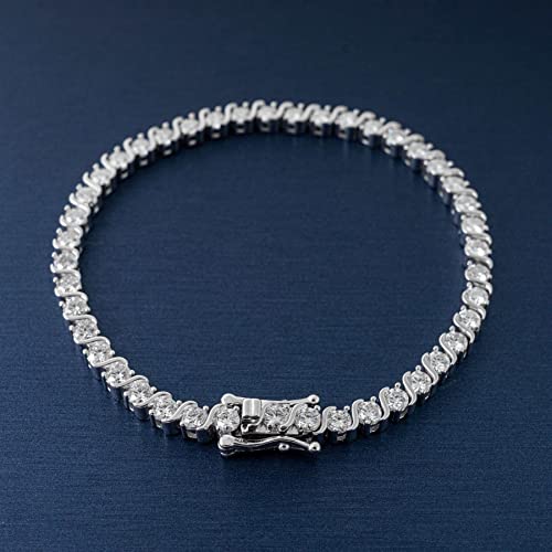 TwoBirch Sterling Silver and Moissanite Swirl Prong Set Tennis Bracelet (3MM)