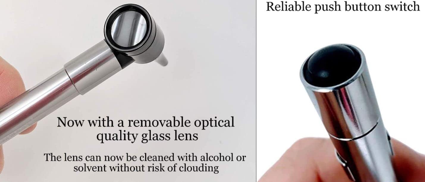 Third Generation Dr Mom Slimline Stainless LED Pocket Otoscope with Soft White Natural Hue Light Spectrum in Hard Travel Case Includes Lighted Ear Wax curettes