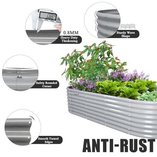 2 Pack 8x3x2FT Galvanized Raised Garden Bed Kit Oval Metal Ground Planter Box Outdoor Bottomless Planter Raised Beds for Vegetables Flowers Herbs Fruits, Gray