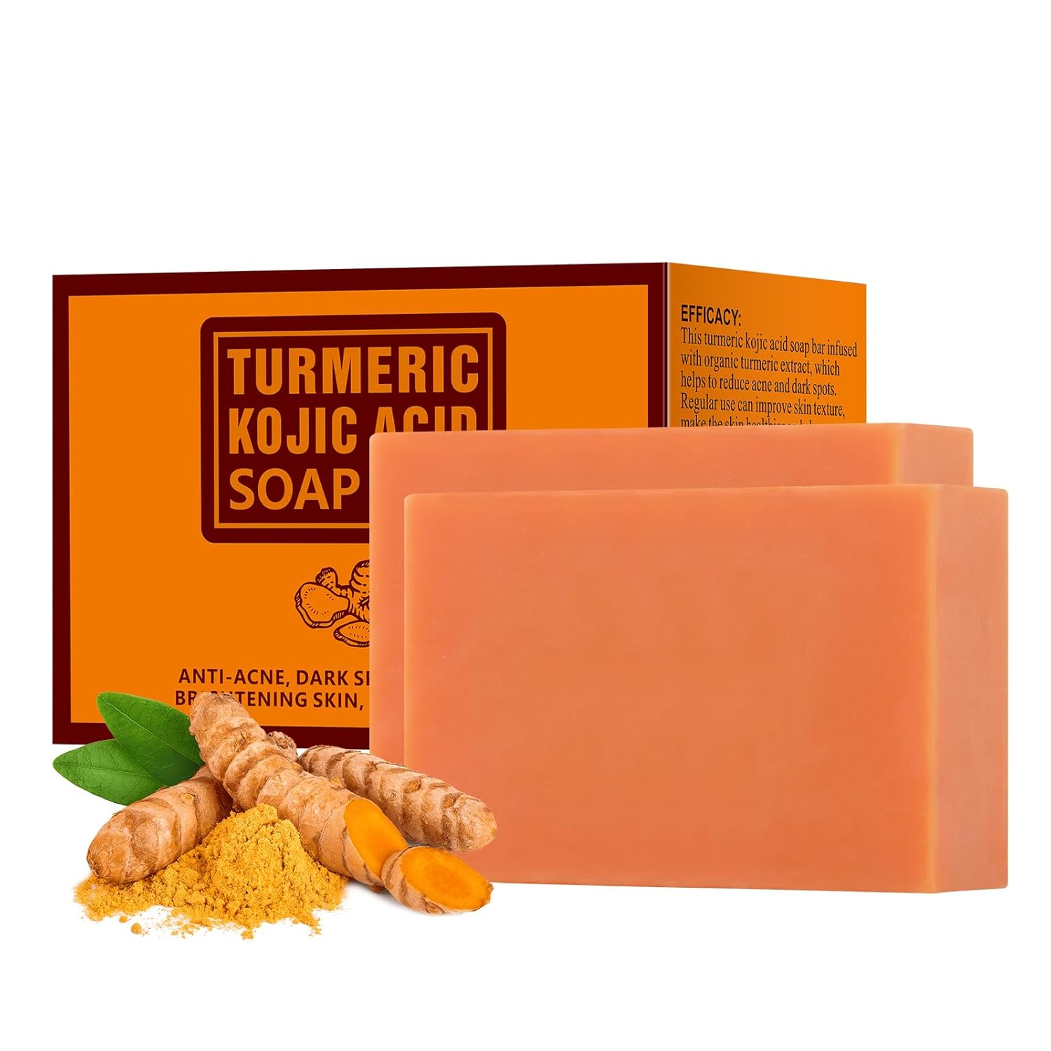 Tamoskiny Koji Acid Soap for hyperpigmentation Turmeric Soap Bar for Dark Spots Tumeric Kojic Acid Soap Dark Spot Remover Skin Soap Hand Soap Acne Face Body Bar Deep Cleansing, 7OZ (2 Bars)