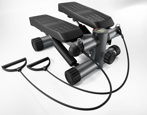 Steppers for Exercise, Stair Stepper with Resistance Bands, Mini Stepper with 300LBS Loading Capacity, Hydraulic Fitness Stepper with LCD Monitor