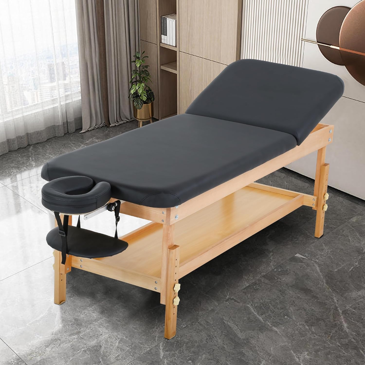 PayLessHere Massage Table Lash Bed 2 Fold Spa Bed 74”Lx28“W PU Leather Massage Bed Height Adjustable Massage Bed Heavy Duty Stationary Spa Table Salon Facial Cradle Bed, Black