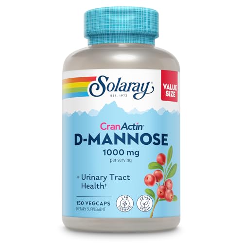 Solaray D-Mannose 1000mg with CranActin Cranberry Extract - D Mannose Cranberry Supplement with Vitamin C - Supports Urinary Tract and Bladder Health - Vegan, 60 Day Guarantee, 75 Serv, 150 VegCaps