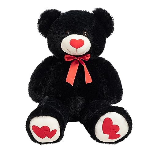 HollyHOME Big Teddy Bear Stuffed Animal Large Bear Plush with Red Heart for Girlfriend and Kids Valentine's Day 36 inch Tan
