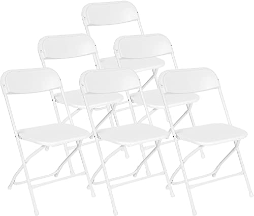 LUCKYERMORE 12 Pack White Folding Chairs Plastic Party Chairs, Stackable Indoor Outdoor Chair Steel Frame 330 lbs for Wedding Backyard Events Meeting House Festivals Dinner
