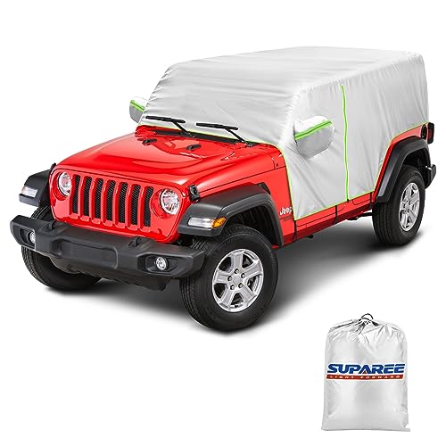 SUPAREE Waterproof Cab Cover with LOGO fits 2006-2023 Wrangler JK JL 4 Door Full Covers Outdoor Sun Rain Wind Snow Protection fits Jeep Wrangler 4 Door Rain Cover with Driver Door Zipper Storage Bag