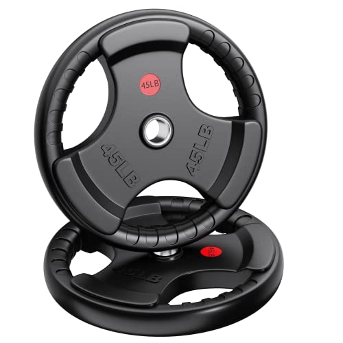 XDDIAS Rubber Weight Plates 2-Inch Olympic Grip Plate in Pairs or Single for Strength Training, Weightlifting and Bodybuilding in Home & Gym, Solid Cast Iron Weight Plates for Barbell, 10LB-45LB