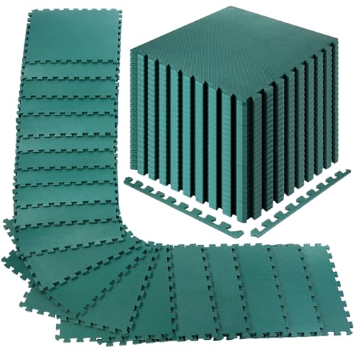 0.4'' Thick 144 Sq Ft Interlocking Foam Tiles Large Puzzle Exercise Mat for Home Gym 36 Tiles EVA Floor Mats with 72 Borders Workout Fitness Equipment Cushion, 24 x 24 Inch