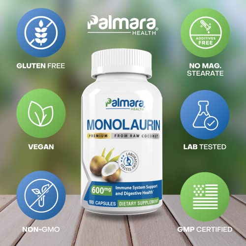 Premium Monolaurin 1,200mg per serving (2 Pack (200 Capsules))