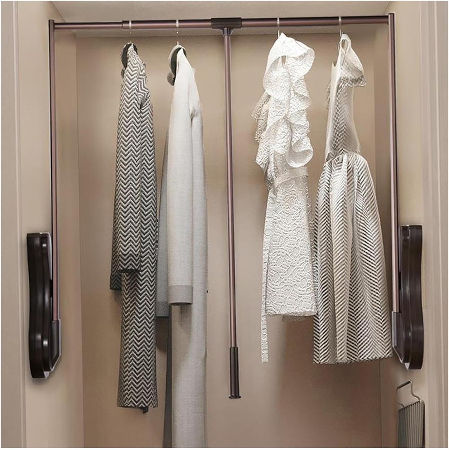 Pull Down Closet Rod,Lift Clothes Organizer Storage,Cabinet Hanging Rail Lift with Aluminium Rod Space Saving,for Wardrobe Closet Cloakroom Cupboard