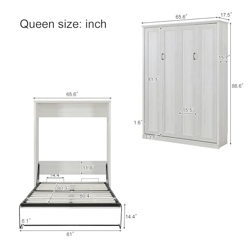Queen Size Wall Murphy Bed Cabinet for Guest Room, Bed Room and Living Room