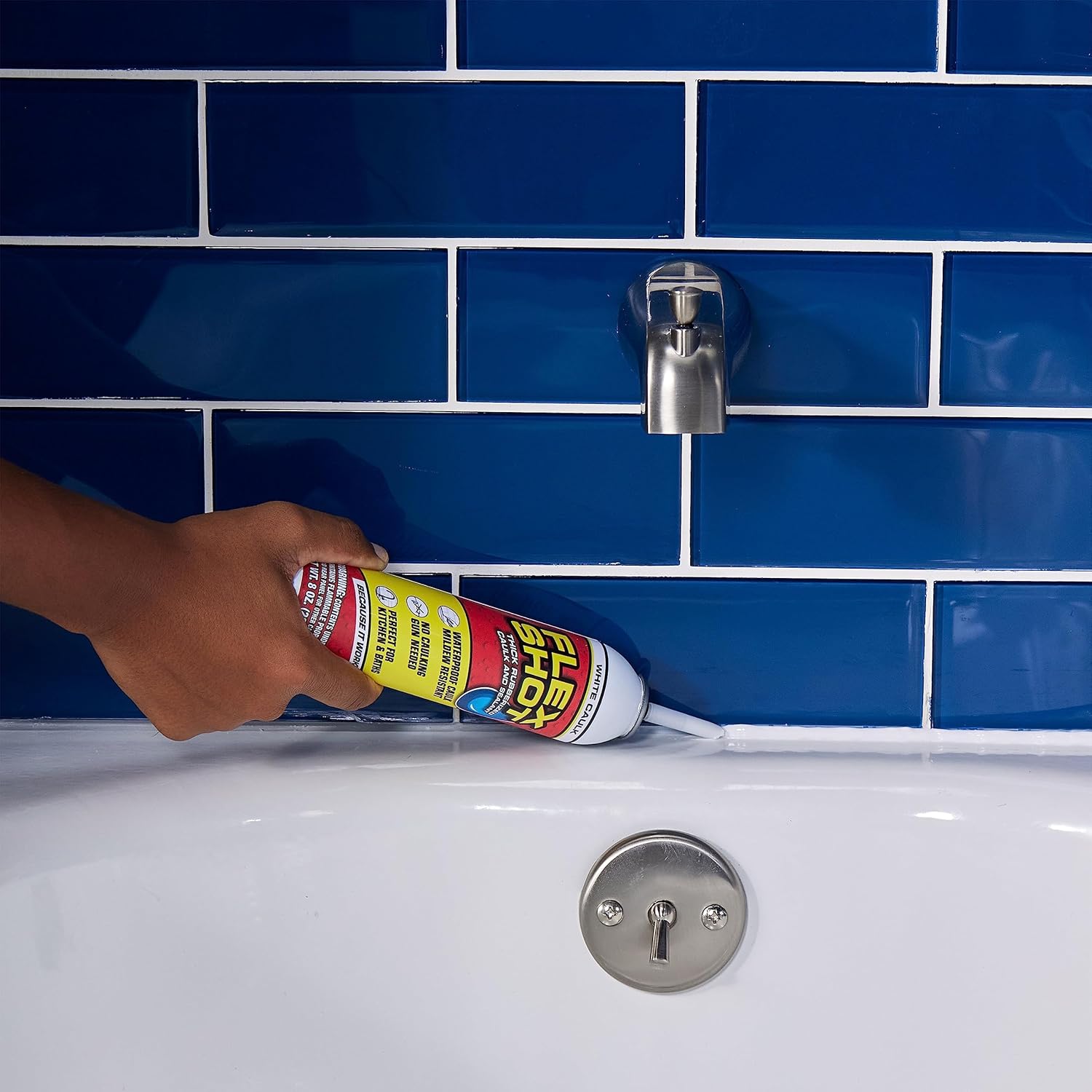 Flex Shot, 8 oz, 2-Pack, White, Flexible Rubber Silicone Sealant, Waterproof Caulk, UV Resistant, No Caulk Gun Needed, Perfect for Kitchen, Bath, Showers, Sinks, Baseboards