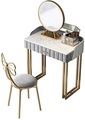 Luxury Dressing Vanity Table w/Stool for Bedroom, Modern Minimalist Light Luxury Nordic Marble Surface Dressing Table Bedroom Mini Small Makeup Table(Style 1 (100cm))