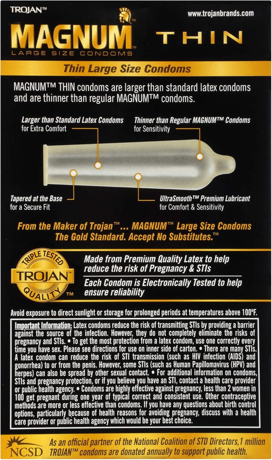 Trojan Magnum Thin Large Size Lubricated Condoms - 12 Count (Pack of 1)