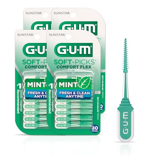 GUM Soft-Picks Comfort Flex, Easy to Use Dental Picks for Teeth Cleaning and Gum Health, Disposable Interdental Brushes with Convenient Carry Case, Dentist Recommended Dental Floss Picks, 80ct