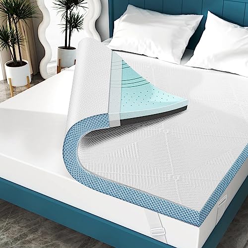 Elviros 4 Inch Gel Memory Foam Mattress Topper Queen Size, Cooling Firm Bed Topper for Back Pain, 7-Zone Mattress Pad with Adjustable Hardness & Removable Cover (Queen, Dark Grey)