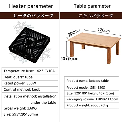Japanese Desk,Kotatsu Table with Heater and Blanket,Coffee Tables Set for Living Room,Tatami Futon Tea Stove Table,Multifunction Laptop Writing Desk for Floor & Bed Sitting Dining (Color : A, Size :