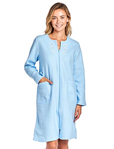 Casual Nights Women's Long Sleeve Zip Up Front Short Fleece Robe