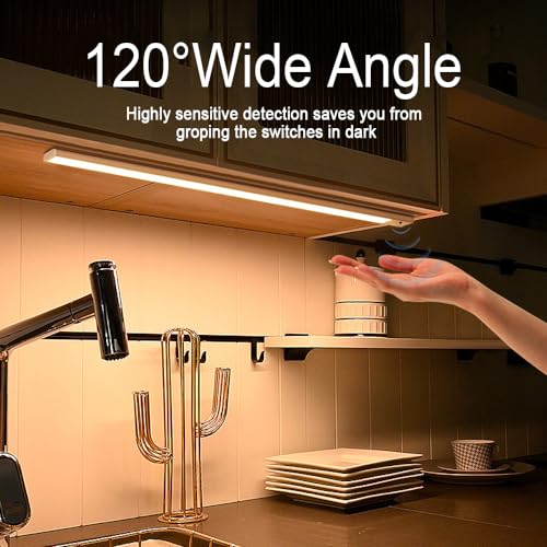 Under Cabinet Light, 30 LED Motion Sensor Light, Wireless Under Counter Lights, Rechargeable Battery Operated Closet Lights, 2 Pack Dimmable 3 Lighting Modes, for Kitchen, Stairs, Closets