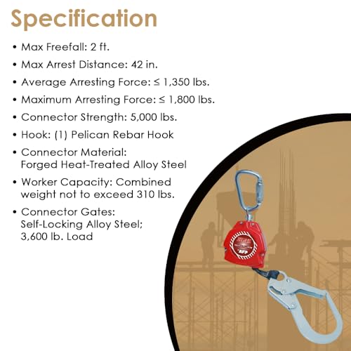 AFP Demon 11 FT Single Leg Self-Retracting Lifeline Web Lanyard Retractable | Steel Locking Snap Hook | Safety Yoyo | Fall Protection Arrest Limiter | Construction Industrial | OSHA & ANSI Rated SRL