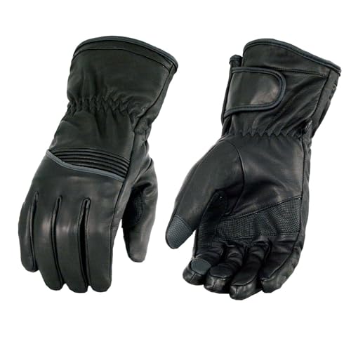 Milwaukee Leather MG7551 Men's Black Cowhide Leather Gauntlet Motorcycle Hand Gloves W/i-Touch Screen and Waterproof