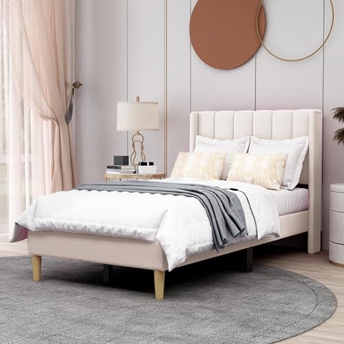 AGARTT Upholstered Platform Bed Frame Full Size with Headboard Wooden Slats Support/No Box Spring Needed/Easy Assembly,Pink