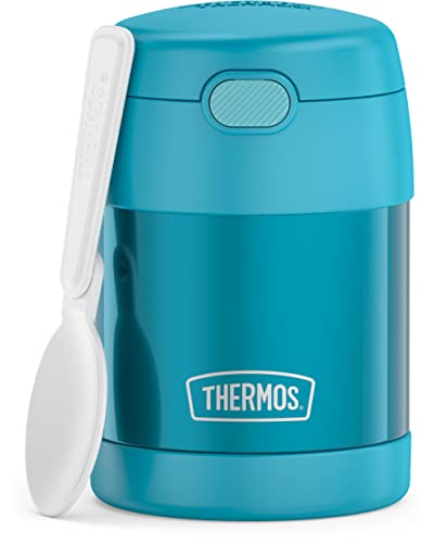THERMOS All-In-One Vacuum Insulated Stainless Steel Meal Carrier with Spoon (Smoke) FUNTAINER 10 Ounce Stainless Steel Vacuum Insulated Kids Food Jar with Folding Spoon (Teal)