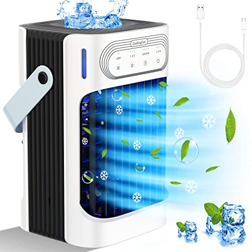Portable Air Conditioners for Bedroom, TIOKVIOP Evaporative Air Cooler with 3 Cool Mist, 3 Wind Speed, 7 LED Light & 2-8H Timer Mini Air Conditioner, Personal Mini Air Cooling Fan Cold AC for Room