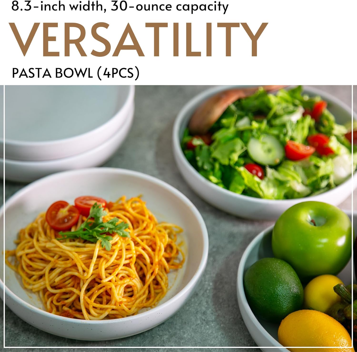 Pasta Bowls Set of 4,Ceramic Flat Pasta Bowls Ceramic Serving Bowls,Dinner Bowls,Stoneware Bowl Plates Set,Microwave & Dishwasher Safe