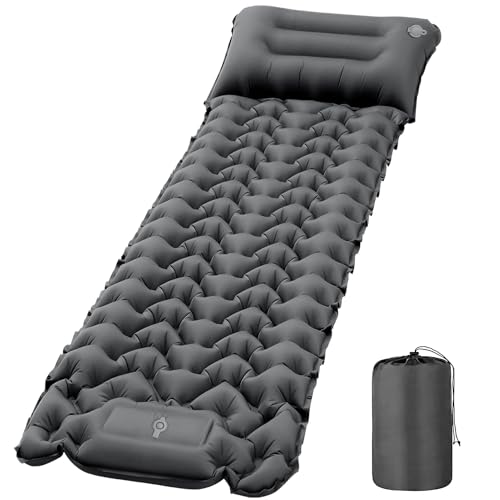Camping Sleeping Pad 50D Ultralight Inflatable Camping Mat with Pillow Built-in Foot Pump Sleeping Mattress Waterproof Lightweight and Compact Camping Mattress for Backpacking Hiking Traveling Tent