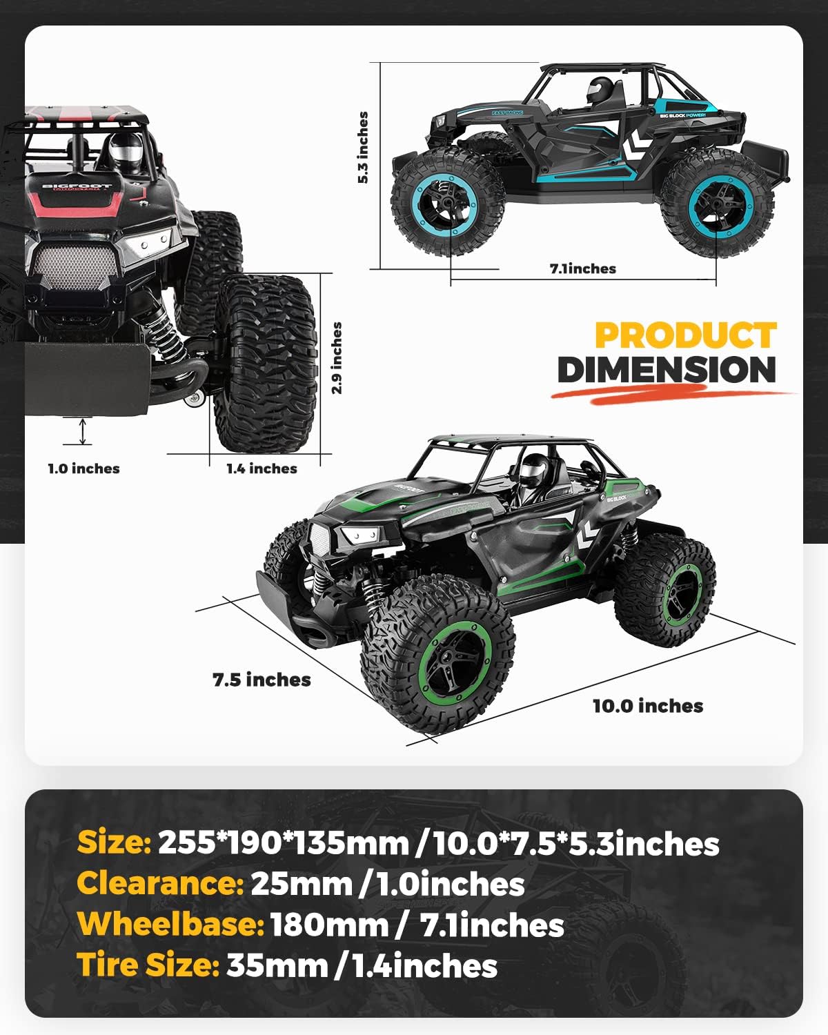 BEZGAR TB142 Remote Control Car - 1:14 Scale RC Cars, 20 Km/h 2WD All-Terrains Electric Off-Road Vehicle Truck Crawler Toy with Two Rechargeable Batteries for Boys Kids and Adults