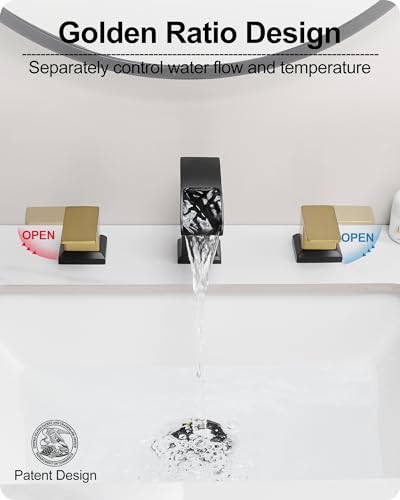 Bathroom Waterfall Faucet, Brass 4-16 Inch Brushed Nickel Faucet Bathroom Widespread 2 Handles Bathroom Sink Faucets 3 Hole with Hoses & Drain