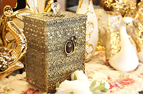 SEHAMANO Antique Rectangular Wastebasket, Vintage Decorative Small Trash Can, Classic Garbage Container Bin for Vanity, Bedroom, Kitchen, Powder Rooms, Home Office Rubbish Bin (Silver (Shiny Silver))