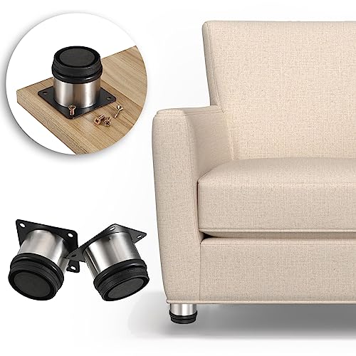 OwnMy 4PCS 4 Inch Stainless Steel Furniture Legs Furniture Feet Risers Small Metal Desk Leg Sofa Legs, Adjustable Silver Metal Furniture Replacement Legs Round Cabinet Legs Chair Table Leg Extenders