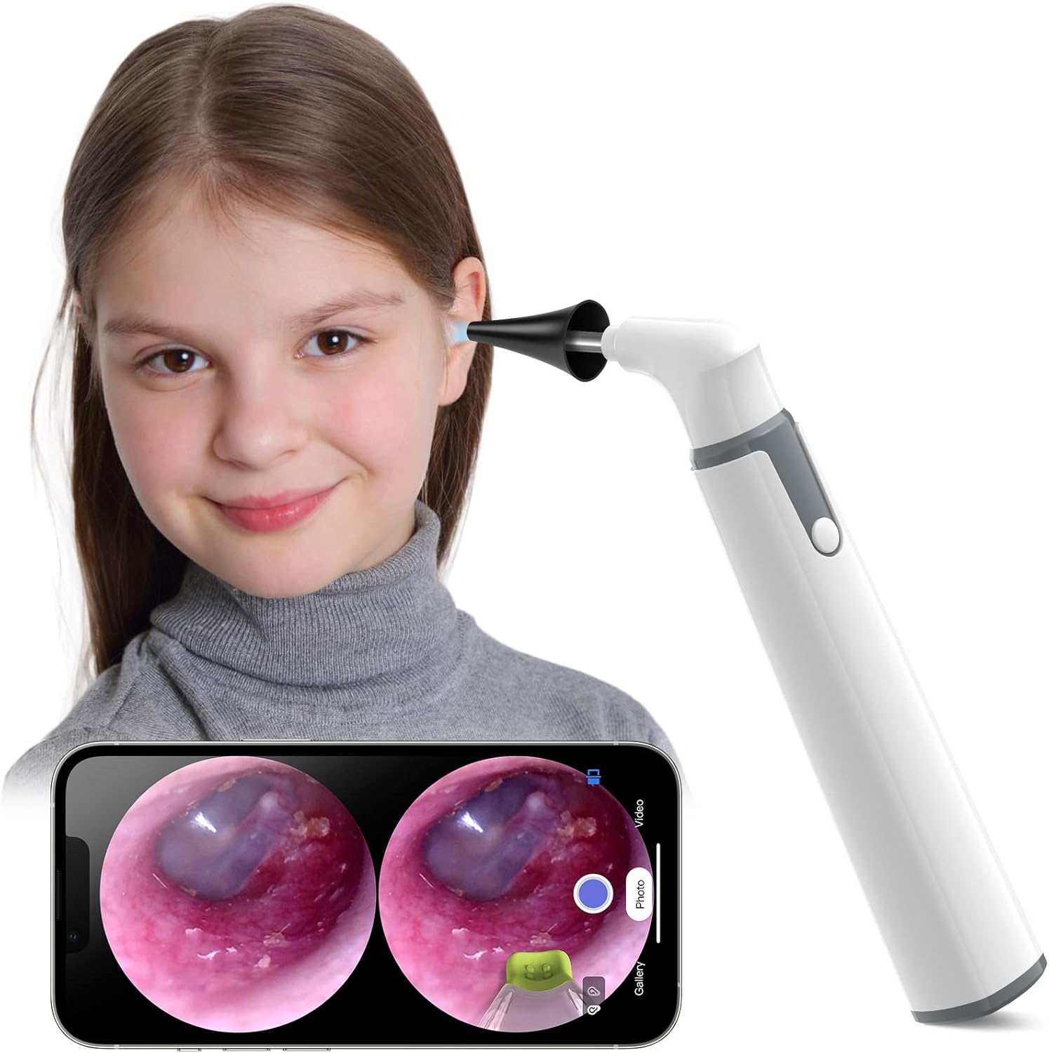 Wireless Otoscope Ear Camera with Dual View, 3.9mm 720PHD WiFi Ear Scope with 6 LED Lights for Kids and Adults, Compatible with Android and iPhone